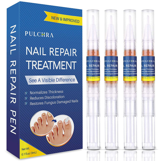 Pulchra Nail Fungus Treatment, Fingernails and Toenails Care Solution with Nail File - Hydrates, Restore and Nourish Discoloration, Brittle, Ridged and Damaged Nails (4 Pcs)